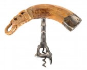 CARVED BOAR TUSK ELEPHANT CORK