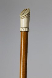 CARVED BONE AND MALACCA WOOD S