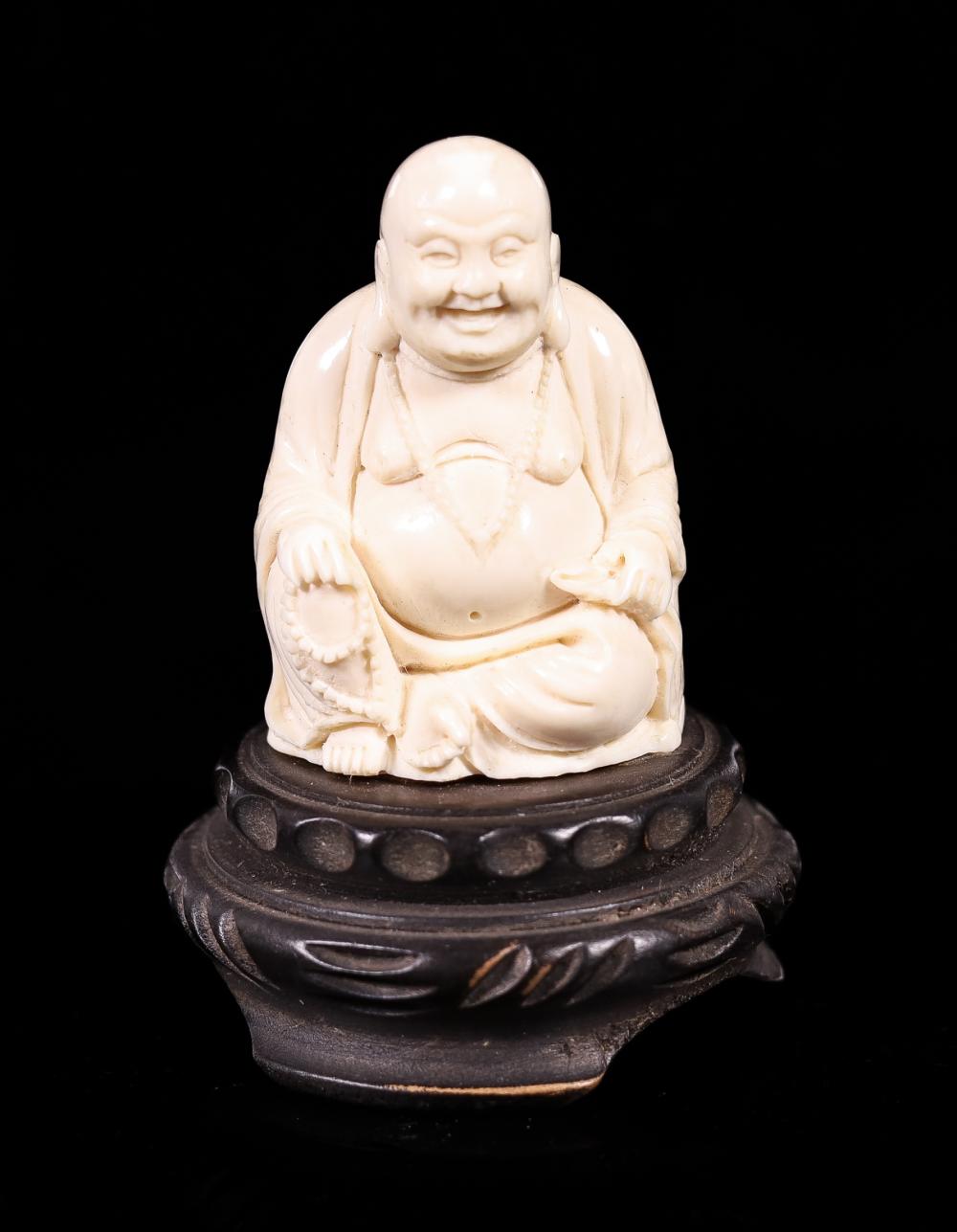 CARVED BONE BUDAI LUCKY DEITY
