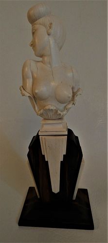 CARVED BONE BUST OF NUDE19th