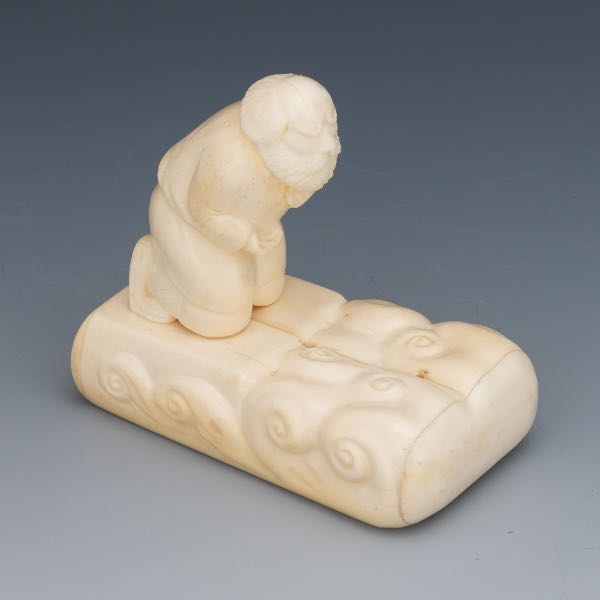 CARVED BONE FIGURINE 3 ½"H x 3 ¾" x