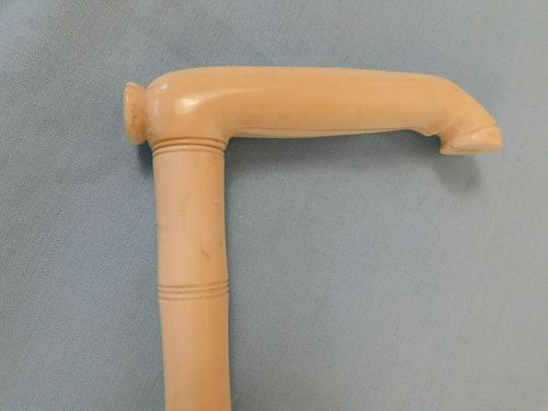 CARVED BONE HORSE LEG CANE19th