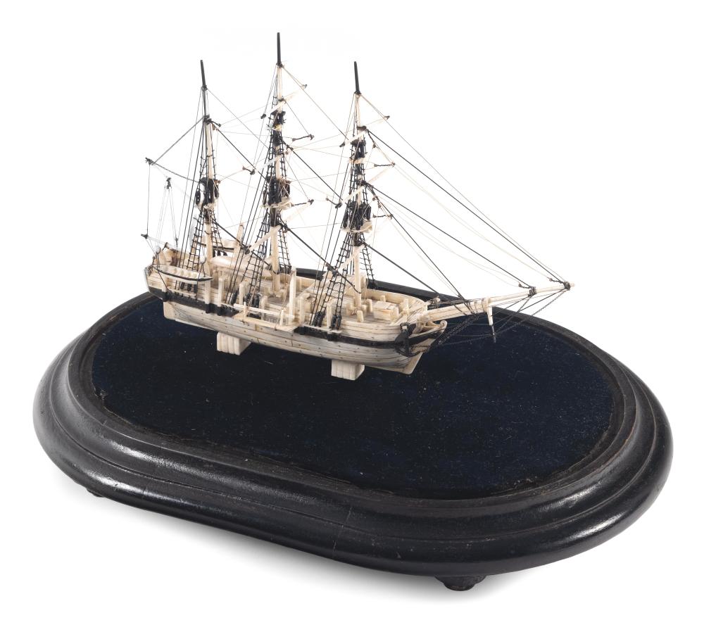 CARVED BONE MODEL OF A WHALESHIP