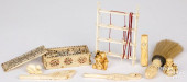 CARVED BONE NETSUKE, DOMINOES,
