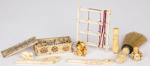 CARVED BONE NETSUKE, DOMINOES,