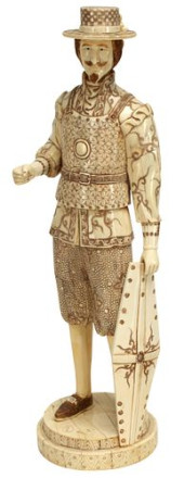 CARVED BONE-TILED OKIMONO MAN