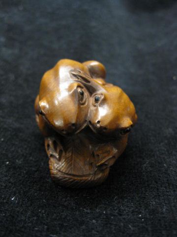 Carved Boxwood Netsuke of Two Frogs