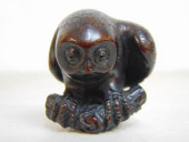 CARVED BOXWOOD NETSUKE, OWL, S