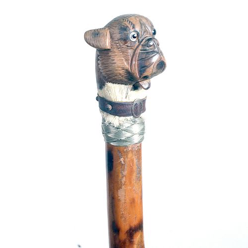 CARVED BULLDOG GLOVE HOLDER CANECa.