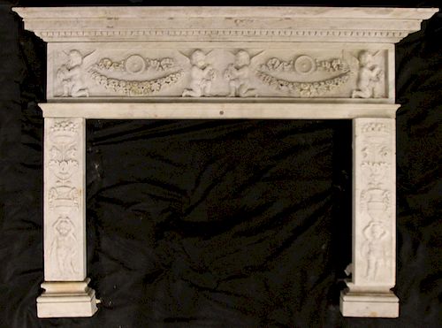 CARVED CARERRA MARBLE FIREPLACE