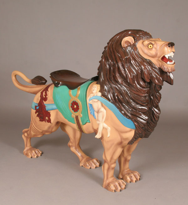 Carved carousel lion;