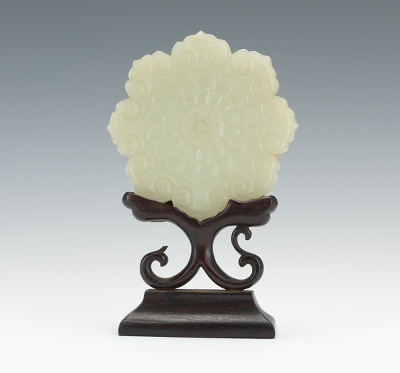 Carved Celadon Green Jade Disk with