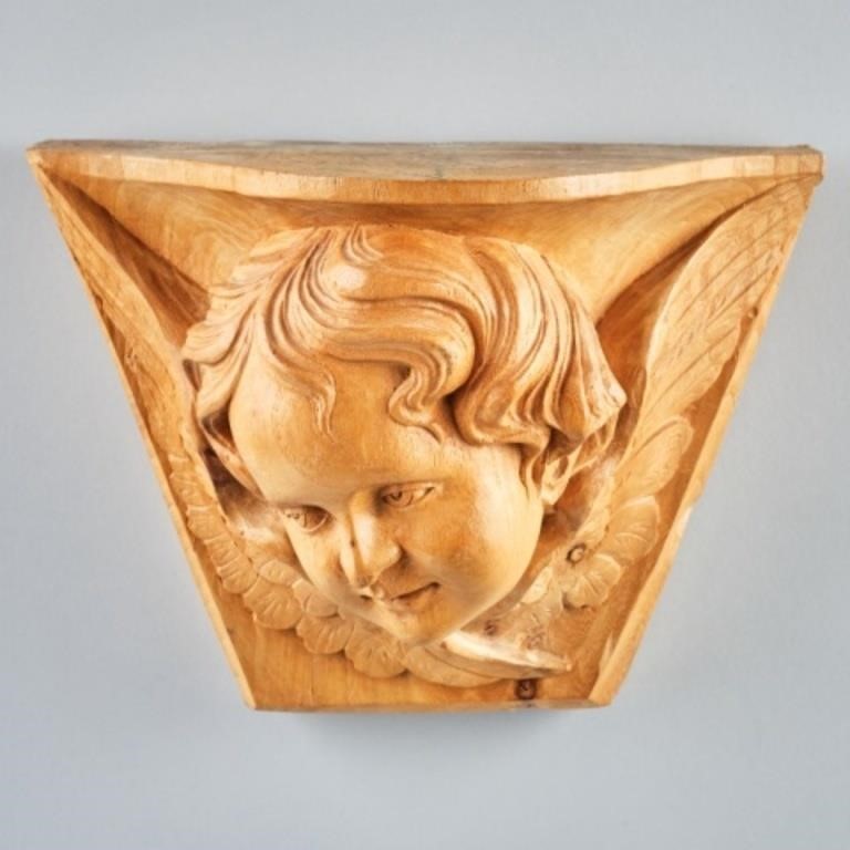 CARVED CHERUB HEADA hand carved
