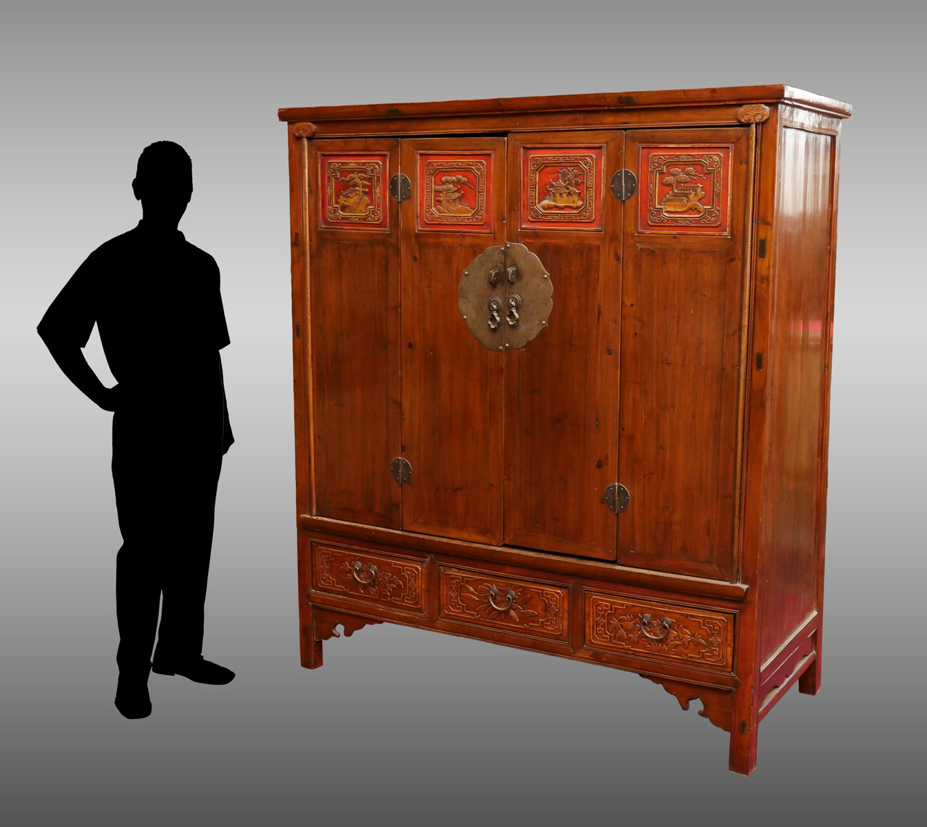 CARVED CHINESE 2 DOOR 3 DRAWER