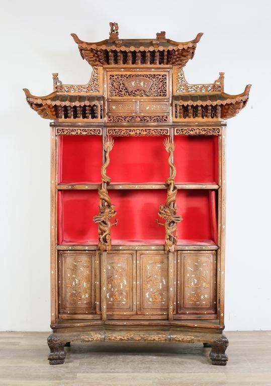 CARVED CHINESE DRAGON BOOKCASE