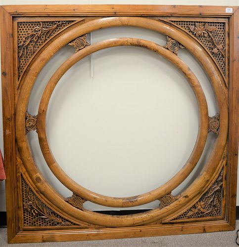 CARVED CHINESE ELM WINDOW, 19TH