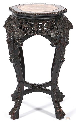 CARVED CHINESE HARDWOOD STAND W/