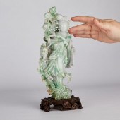 CARVED CHINESE JADE MAIDEN W/