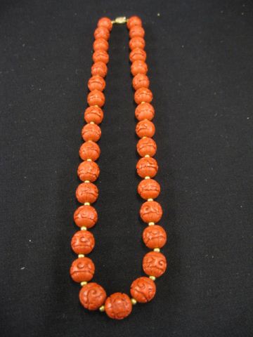 Carved Cinnabar Bead Necklace