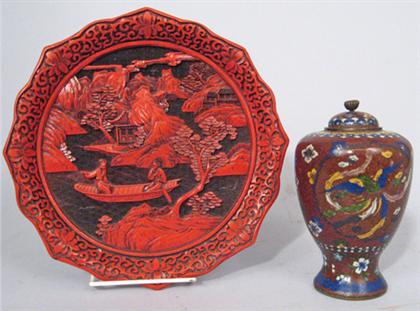 Carved cinnabar-type plate and