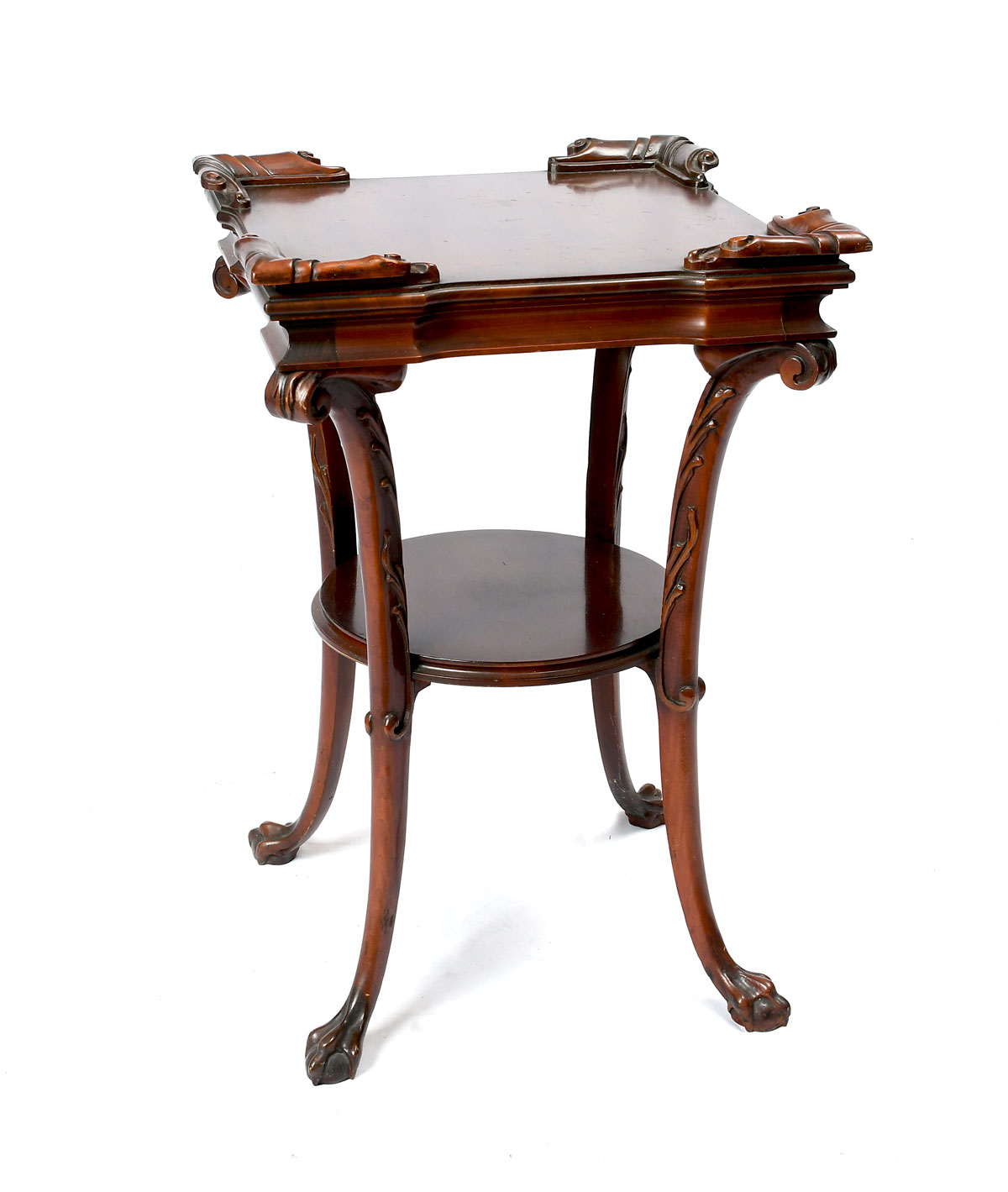 CARVED CLAW ON BALL 2-TIER TABLE: