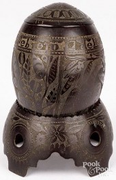 CARVED COCONUT CUP, COVER, AND