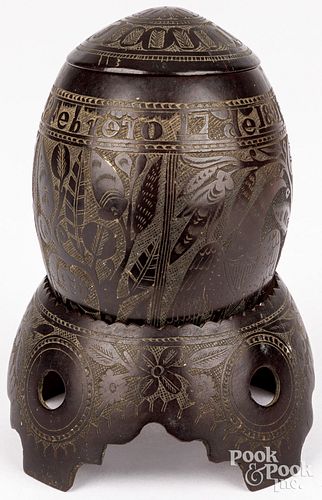 CARVED COCONUT CUP, COVER, AND