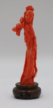 CARVED CORAL FIGURE OF A QUANY