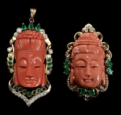 Carved coral ring, pendant, both