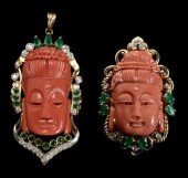 Carved coral ring, pendant, bo