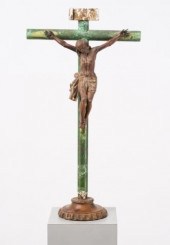 CARVED CRUCIFIX & BASE, CIRCA