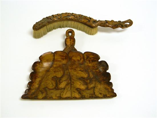 Carved crumb brush and tray  oak