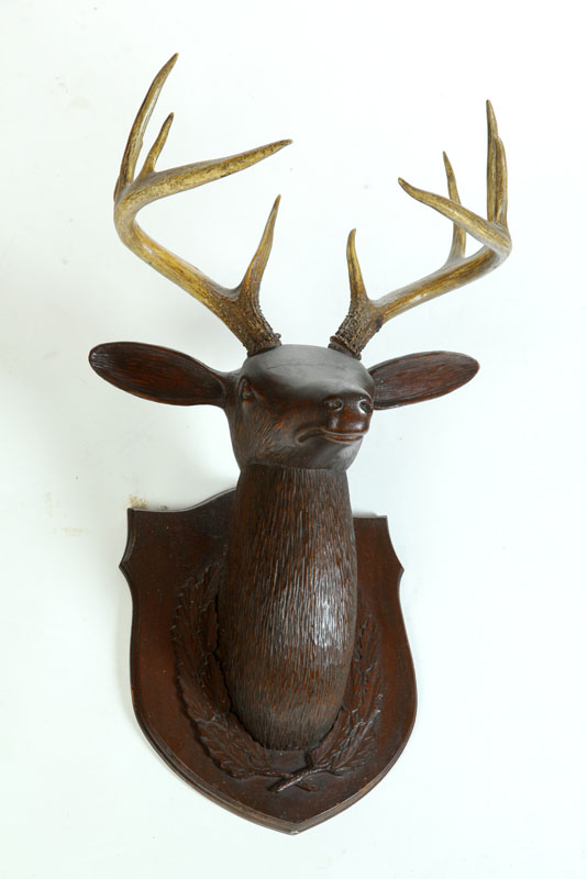CARVED DEER HEAD.  American  late