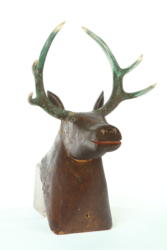 CARVED DEER HEAD.  Attributed to