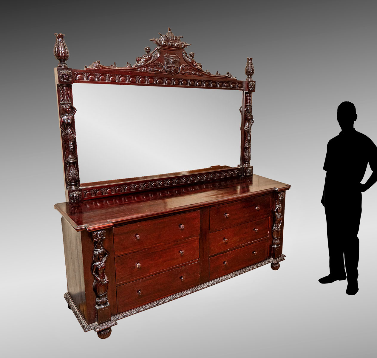 CARVED DRESSER WITH MIRROR: