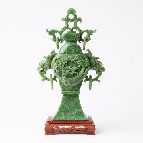 CARVED DUSHAN JADE COVERED VASE,