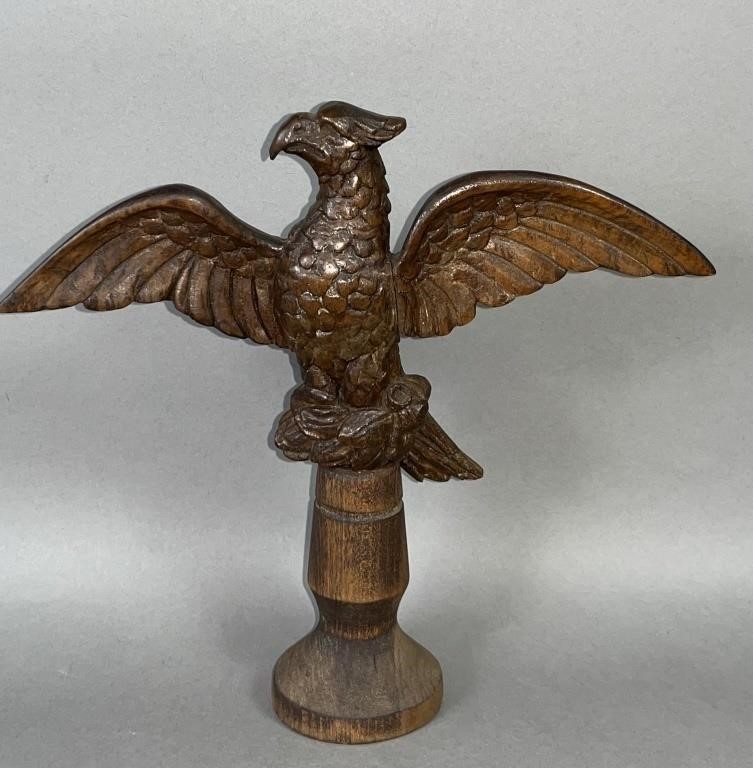 CARVED EAGLE CREST ON WOODEN TURNED