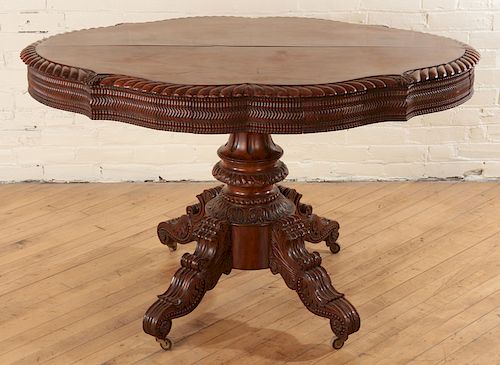 CARVED EMPIRE MAHOGANY CENTER TABLE