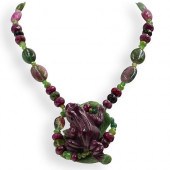 CARVED FIGURAL RUBY BEADED NEC