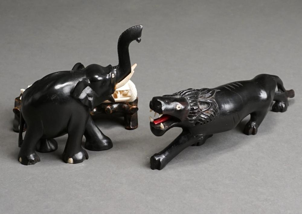 CARVED FIGURES OF LION AND ELEPHANT