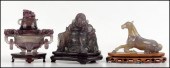 CARVED FLUORITE BUDDHA. Raised