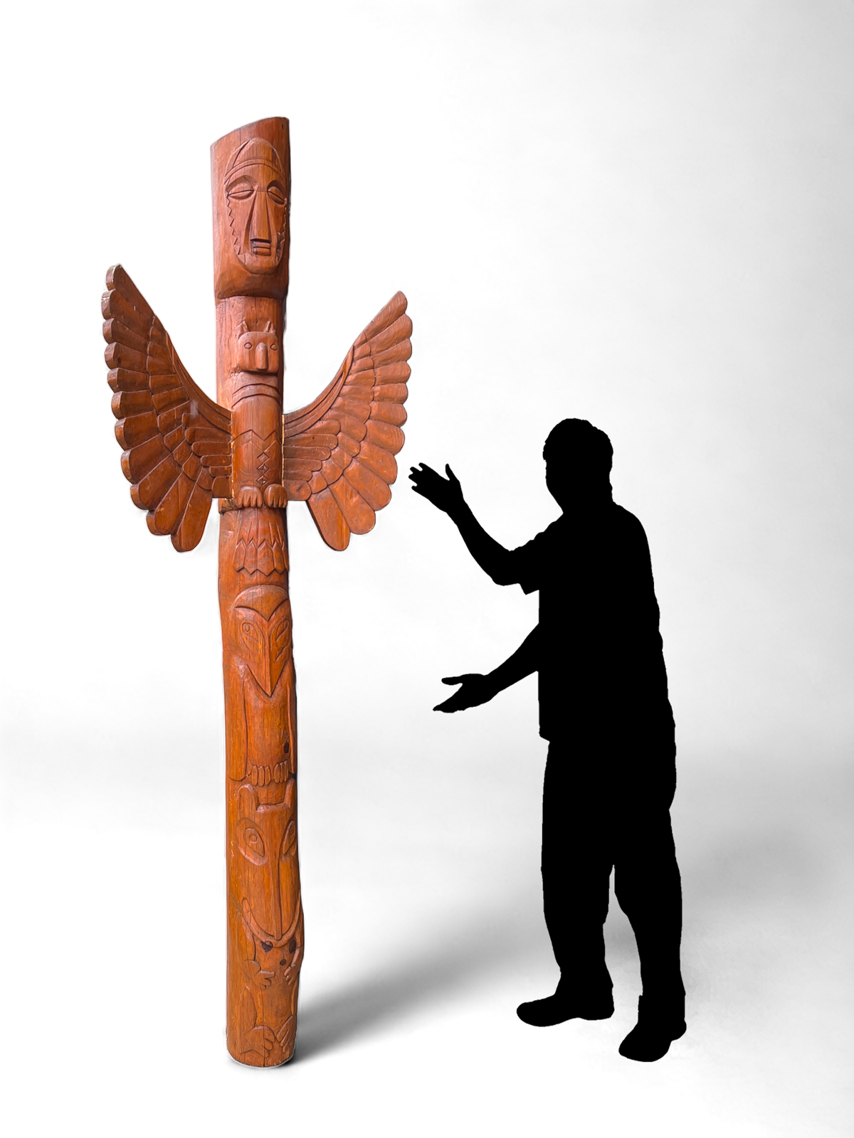 CARVED FOLK ART TOTEM POLE: