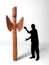 CARVED FOLK ART TOTEM POLE: Ca