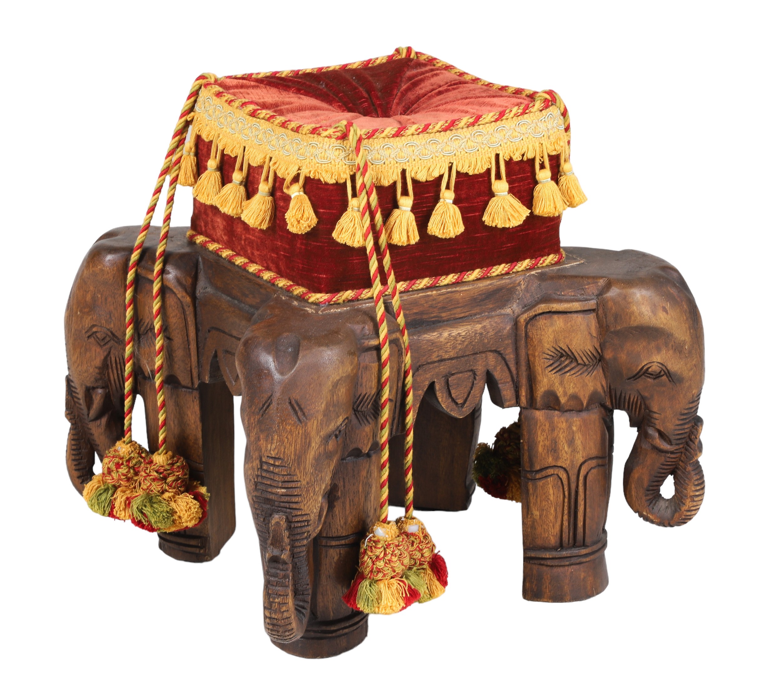 Carved footstool with elephants,