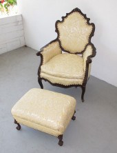 CARVED FRENCH FAUTEIL AND OTTO