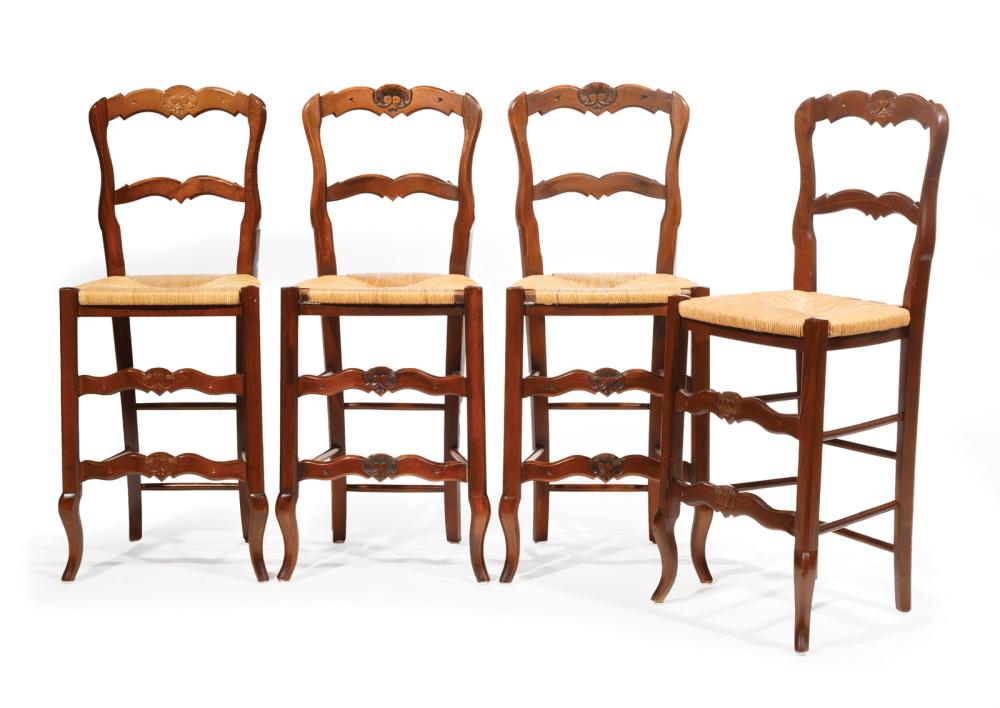 CARVED FRUITWOOD BAR CHAIRSFour