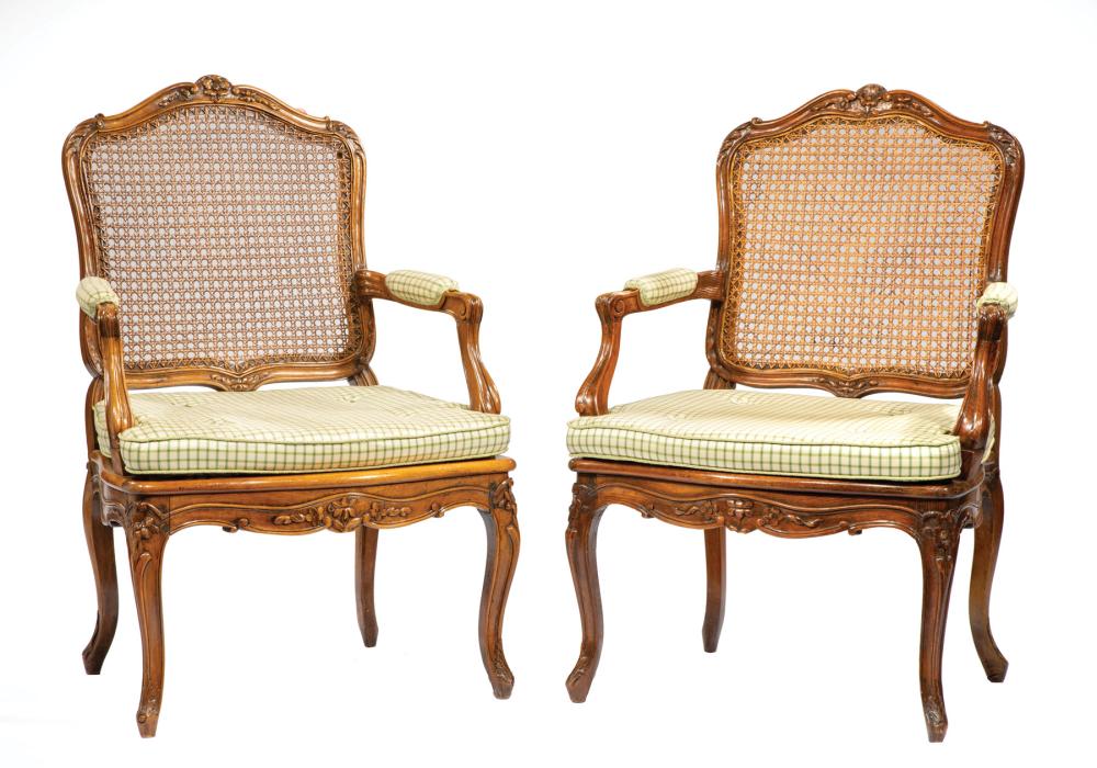 CARVED FRUITWOOD FAUTEUILSTwo