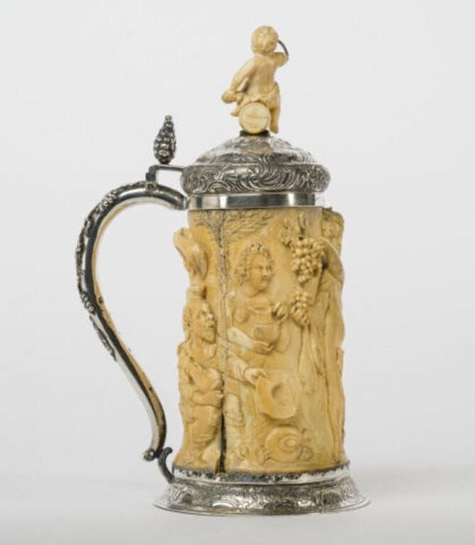 CARVED GERMAN TANKARD, LATE 19TH