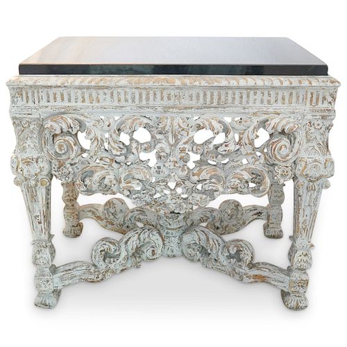 CARVED GESSO WOOD MARBLE CONSOLE
