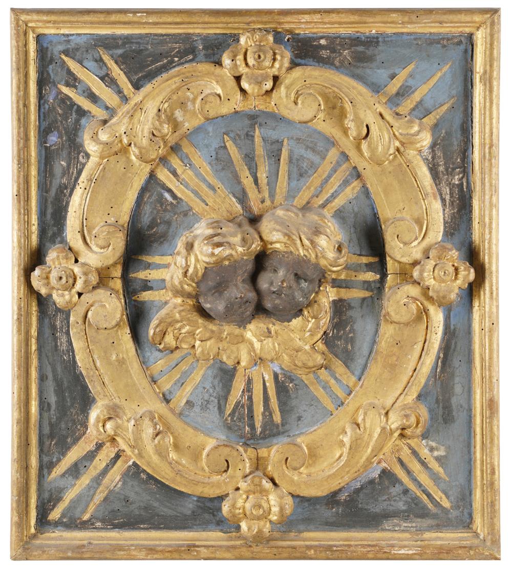 CARVED GILT & PAINTED WOOD RELIEF